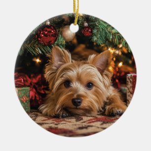 Yorkie Christmas Ceramic Ornament