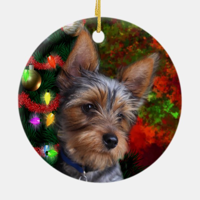 Yorkie Christmas Ceramic Tree Decoration (Back)