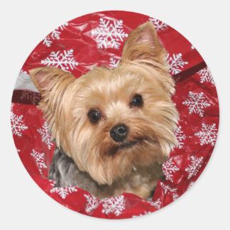 Yorkie Christmas Classic Round Sticker