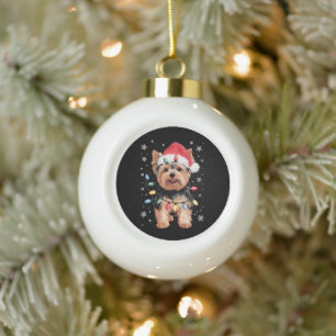 Yorkie Christmas Dog Long Xmas Gift Ceramic Ball Christmas Ornament