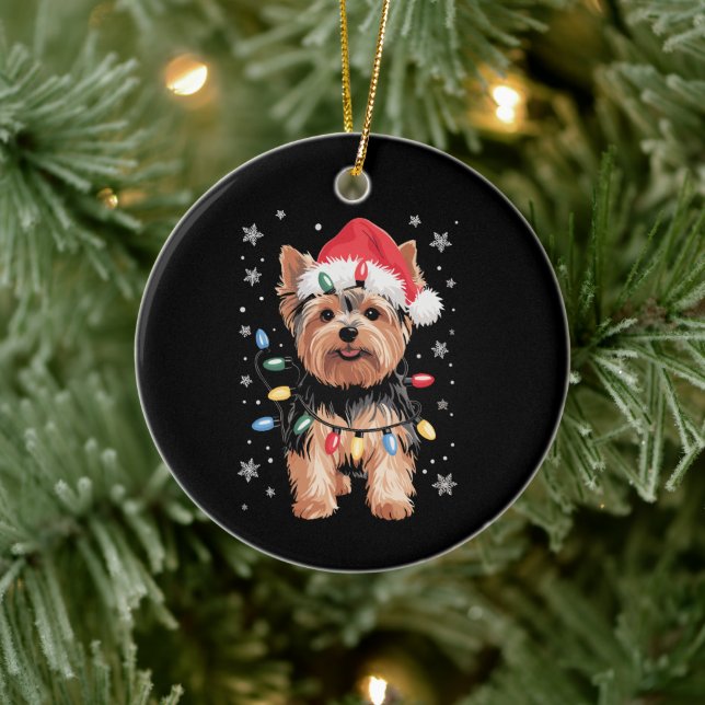Yorkie Christmas Dog Long Xmas Gift Ceramic Ornament (Tree)