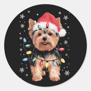 Yorkie Christmas Dog Long Xmas Gift Classic Round Sticker