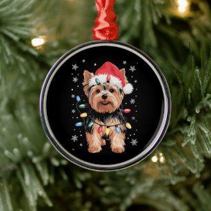 Yorkie Christmas Dog Long Xmas Gift Metal Ornament