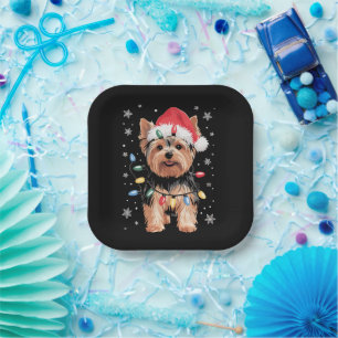Yorkie Christmas Dog Long Xmas Gift Paper Plate