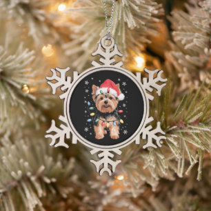 Yorkie Christmas Dog Long Xmas Gift Snowflake Pewter Christmas Ornament