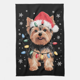 Yorkie Christmas Dog Long Xmas Gift Tea Towel