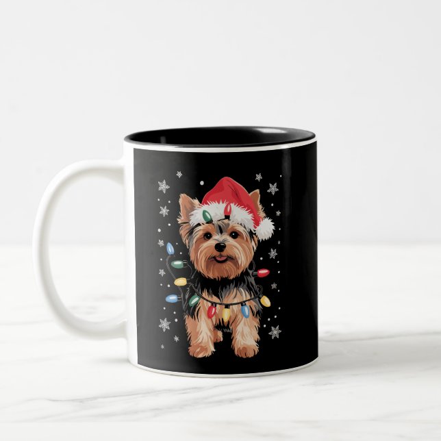 Yorkie Christmas Dog Long Xmas Gift Two-Tone Coffee Mug (Left)