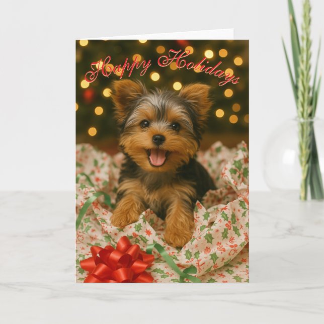 Yorkie Christmas Folded Greeting Card (Front)