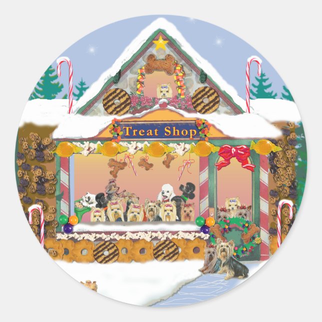 Yorkie Christmas Gingerbread House Classic Round Sticker (Front)