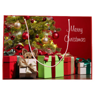 Yorkie Christmas Large Gift Bag