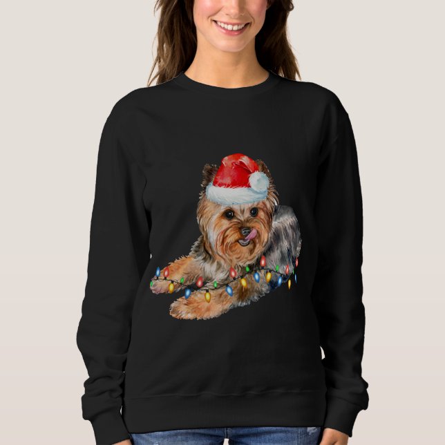 Yorkie Christmas Light Puppy Dog Xmas Funny Sweatshirt (Front)