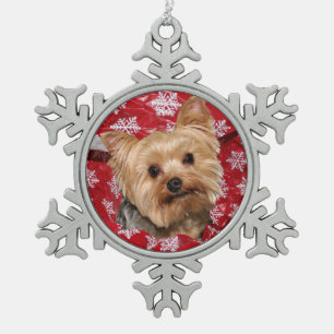 Yorkie Christmas Snowflake Pewter Christmas Ornament