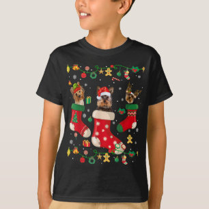 Yorkie Christmas Socks Tree Light Xmas Santa Hat D T-Shirt