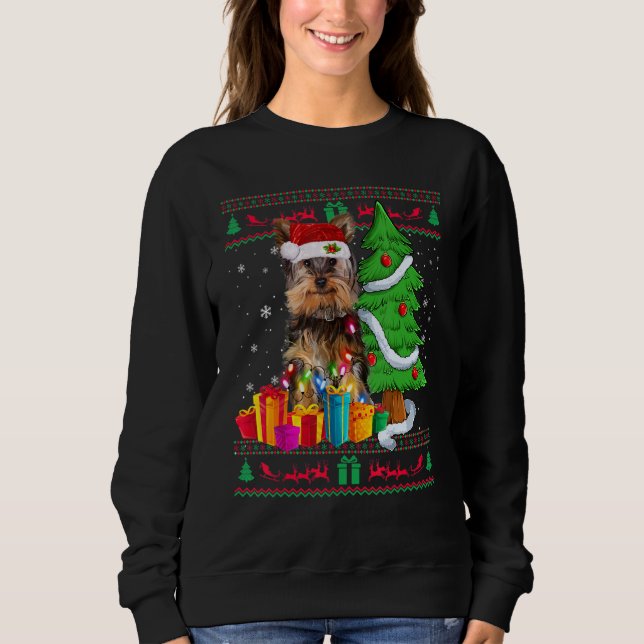 Yorkie Christmas Sweater Yorkie Christmas Tree Lig (Front)