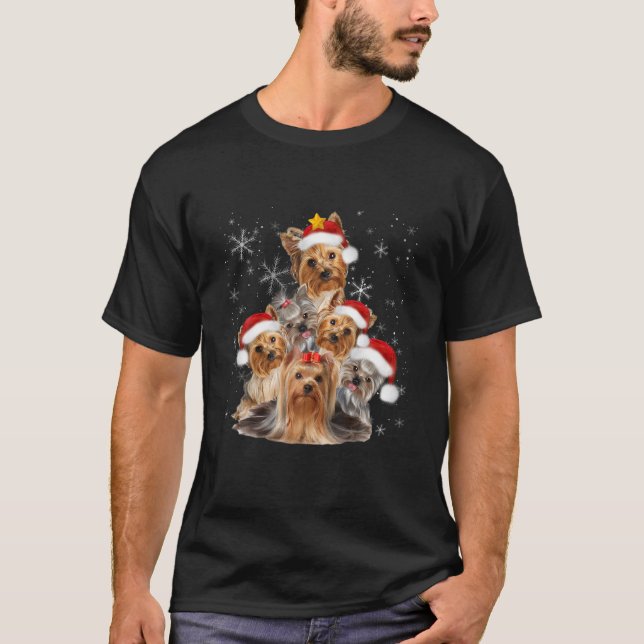 Yorkie Christmas Tree Xmas Present For Yorkie Dog T-Shirt (Front)