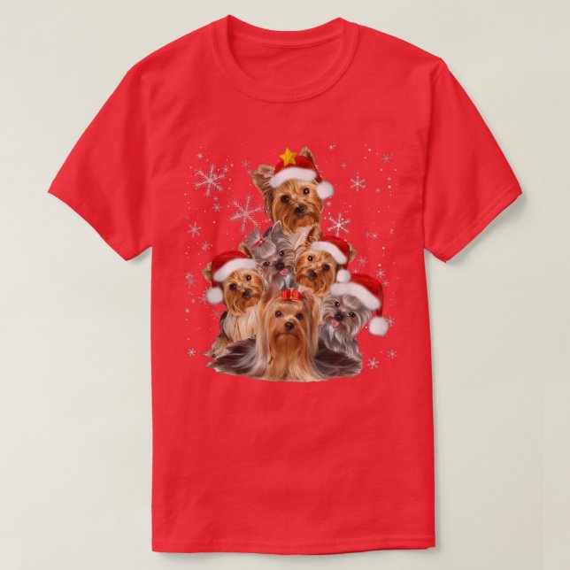 Yorkie Christmas Tree Xmas Present For Yorkie Dog  T-Shirt (Design Front)