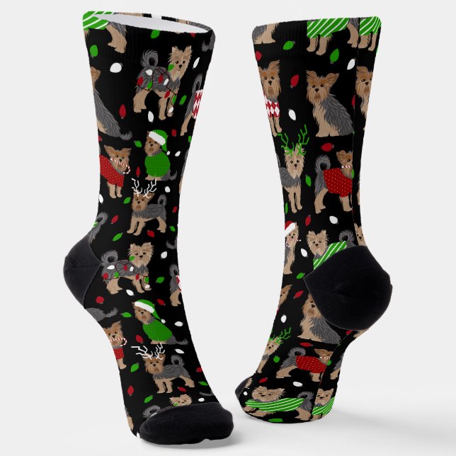 Yorkie Christmas Yorkshire Terrier Dog Socks (Angled)