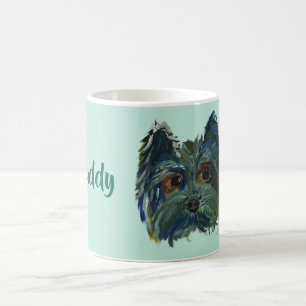Yorkie Cute Puppy Painting in Blue and Green Coffee Mug