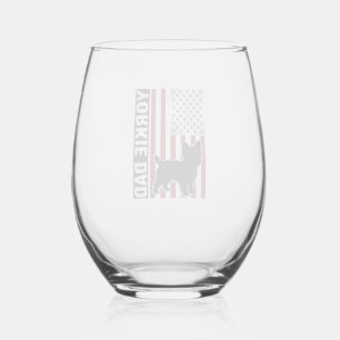Yorkie Dad Patriotic Vintage Engraving Dog Shirt D Stemless Wine Glass