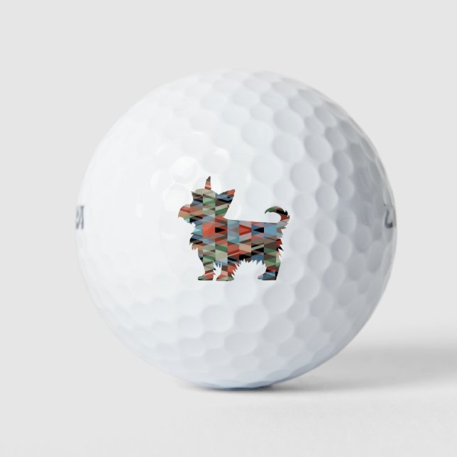 Yorkie Dog Breed Geo Silhouette Plaid Golf Balls (Front)