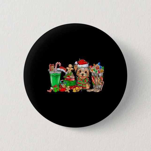 Yorkie Dog Christmas Pyjamas Coffee Latte Mugs Xma 6 Cm Round Badge (Front)