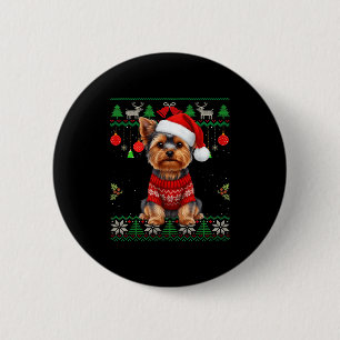 Yorkie Dog Christmas Wearing Ugly Christmas Sweate 6 Cm Round Badge