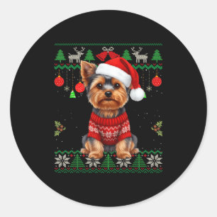 Yorkie Dog Christmas Wearing Ugly Christmas Sweate Classic Round Sticker
