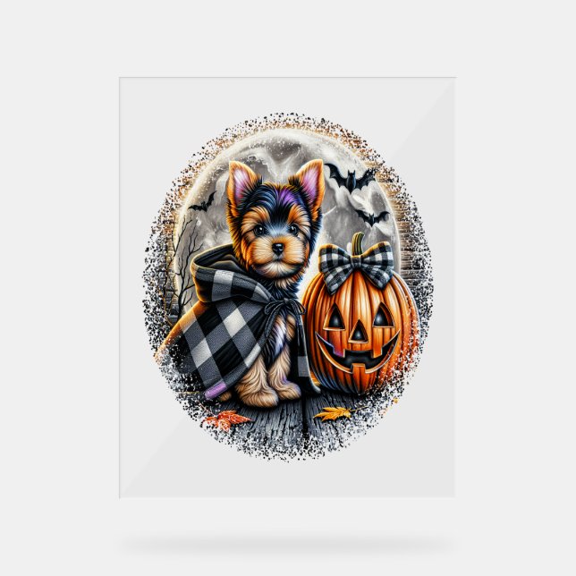 Yorkie Dog Halloween Acrylic Sign (Front)