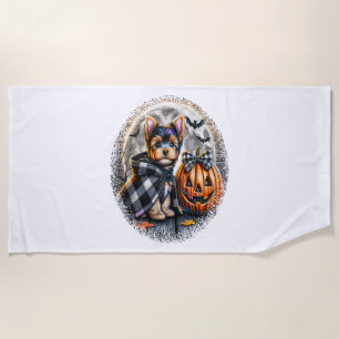 Yorkie Dog Halloween Beach Towel