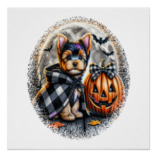 Yorkie Dog Halloween Poster