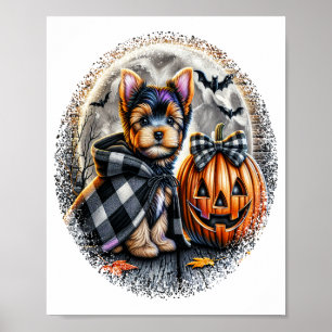 Yorkie Dog Halloween Poster