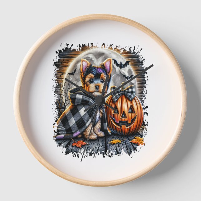 Yorkie Dog Halloween Square Clock (Front)