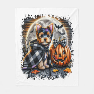 Yorkie Dog Halloween Square Fleece Blanket