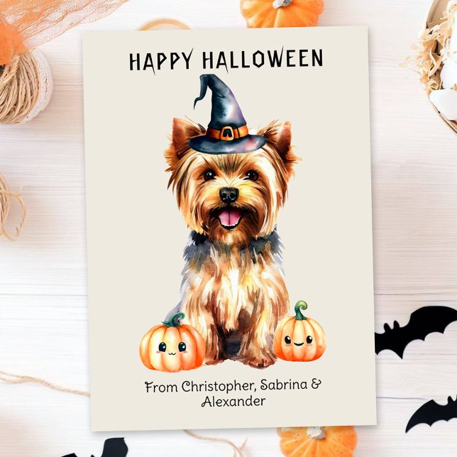 Yorkie Dog Happy Halloween Holiday Card (Creator Uploaded)