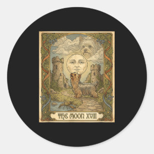 Yorkie dog howling to the moon meme tarot card classic round sticker