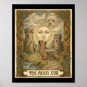Yorkie dog howling to the moon meme tarot card poster