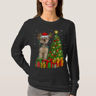 Yorkie Dog Lighting Xmas Tree Santa Hat Yorkie Chr T-Shirt