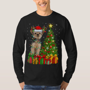 Yorkie Dog Lighting Xmas Tree Santa Hat Yorkie Chr T-Shirt