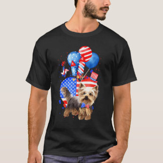 Yorkie Dog Merica 4th Of July American Flag T-Shirt