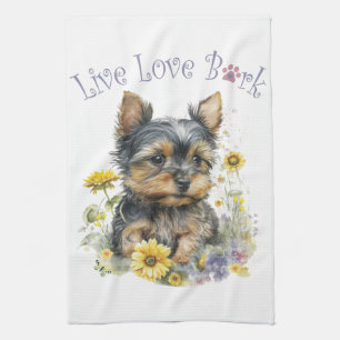 Yorkie Dog Mum Floral Tea Towel