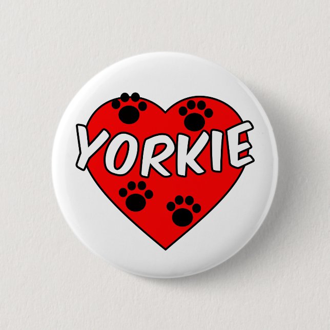 Yorkie Dog Paw Prints And Red Heart 6 Cm Round Badge (Front)