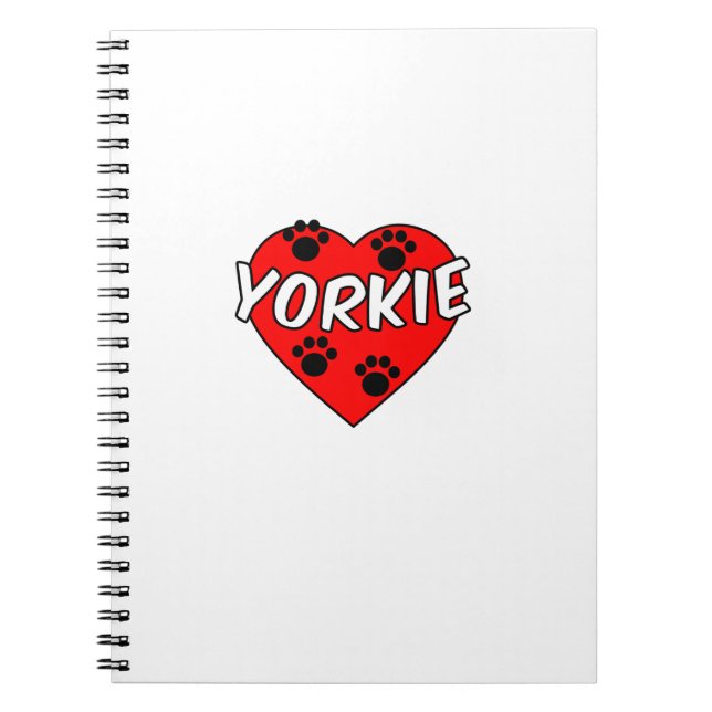 Yorkie Dog Paw Prints And Red Heart Notebook (Front)