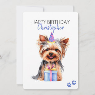 Yorkie Dog Personalised Happy Birthday Flat Card
