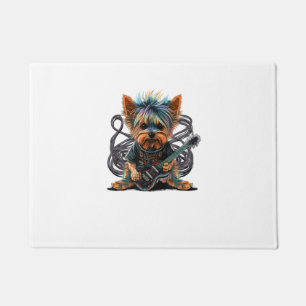 Yorkie dog Playing Electric Guitar Rock T-Shirt Doormat