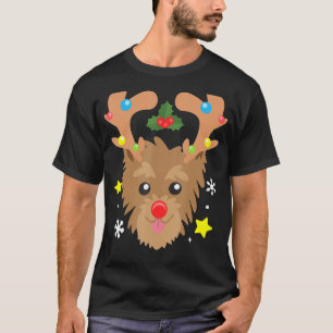 Yorkie Dog Reindeer Funny Cute Dog Mum Dad Christm T-Shirt