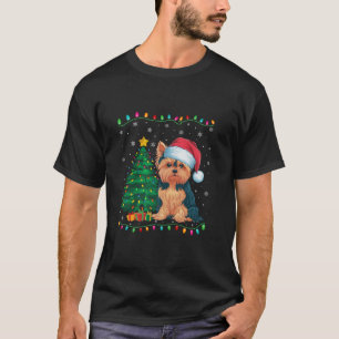 Yorkie Dog Santa Hat Men Women Kids Christmas Tree T-Shirt