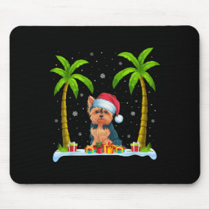 Yorkie Dog Santa Hat Palm Tree Beach Xmas Pajama F Mouse Pad