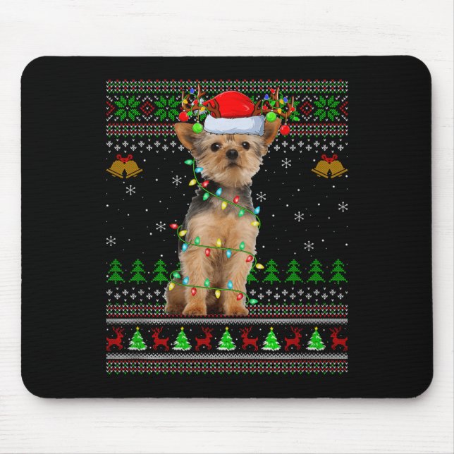 Yorkie Dog Ugly Christmas Sweaters Holiday Santa X Mouse Pad (Front)