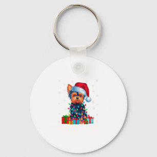 Yorkie Dog Ugly Xmas Lights Santa Hat Yorkie Dog C Key Ring
