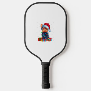 Yorkie Dog Ugly Xmas Lights Santa Hat Yorkie Dog C Pickleball Paddle